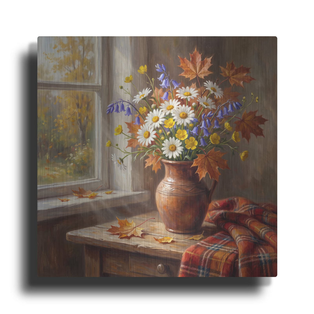 'Autumn Daisies by the Window' by Veve – Metal Wall Art