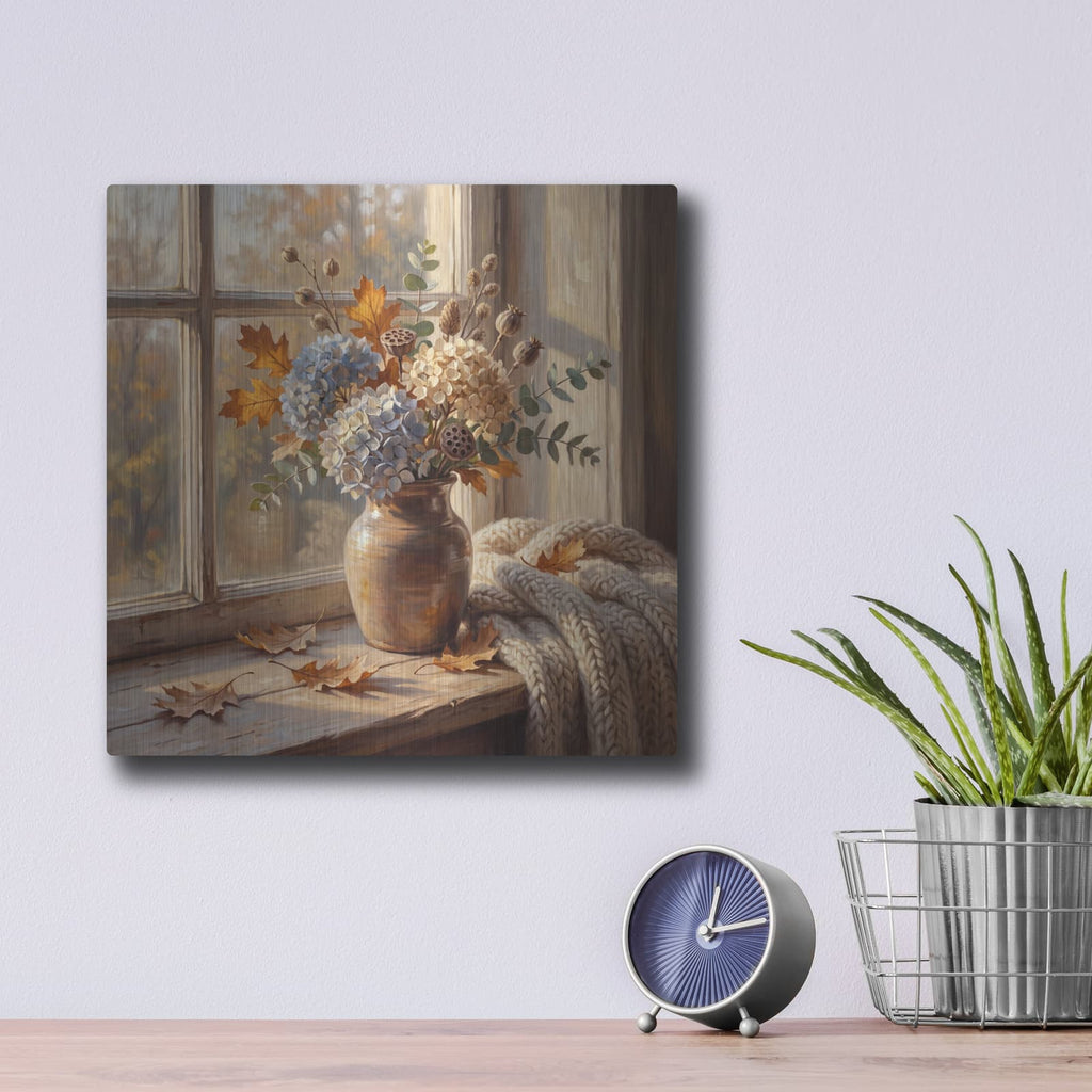'Autumn Hydrangeas' by Veve – Metal Wall Art, 12x12 room view