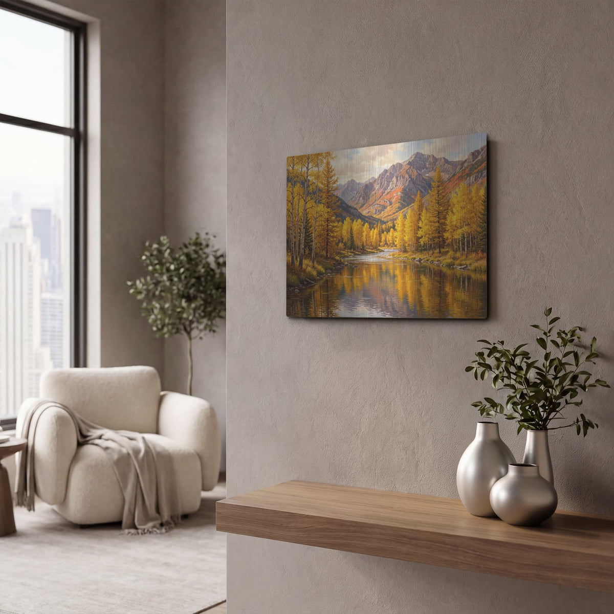 'Autumn Mountain Valley' by Veve – Metal Wall Art, 16x12 room view
