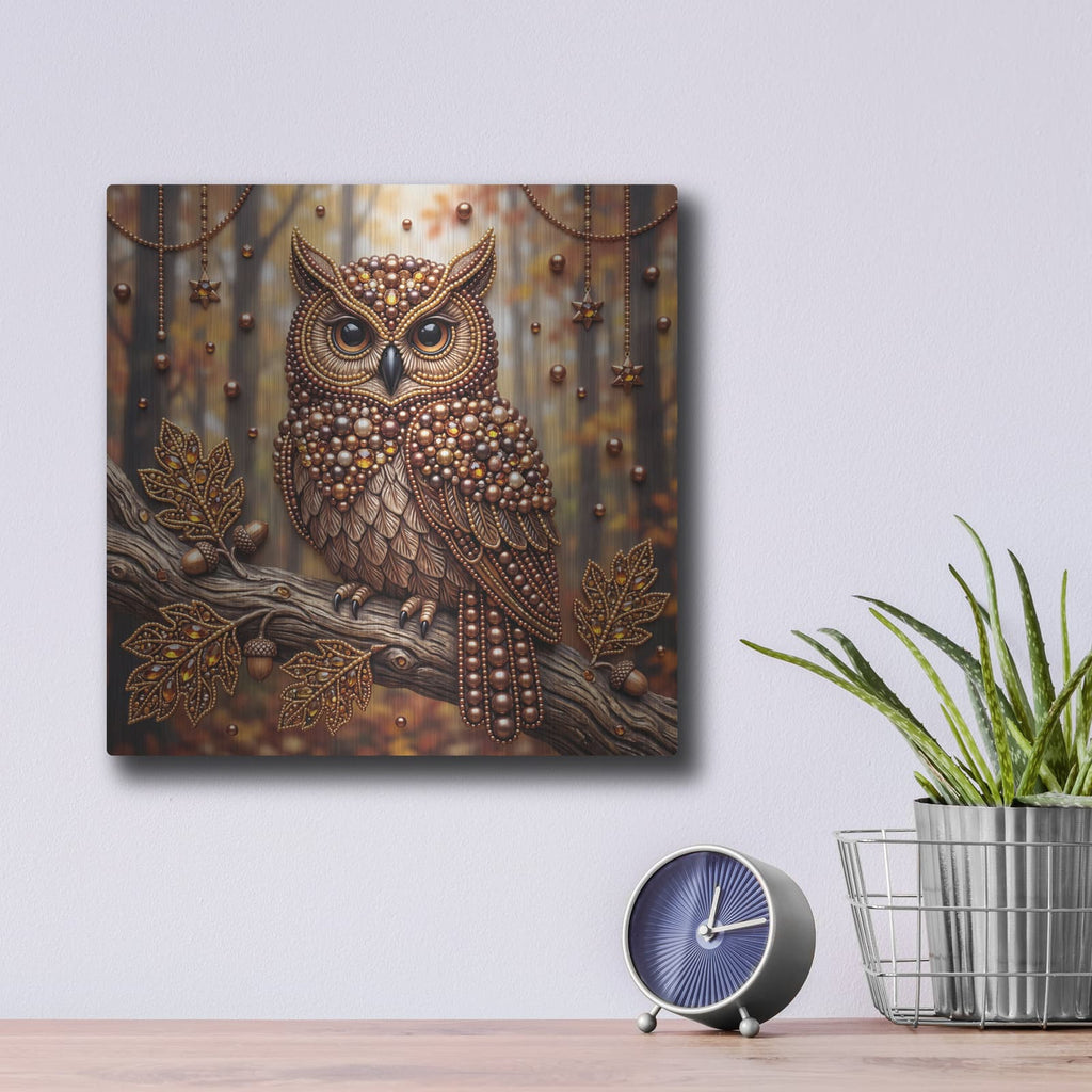 'Autumn Owl' by Veve – Metal Wall Art, 12x12 room view