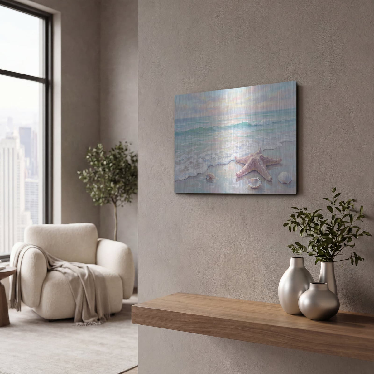 'Blush Starfish Shore 1' by Veve – Metal Wall Art, 16x12 room view