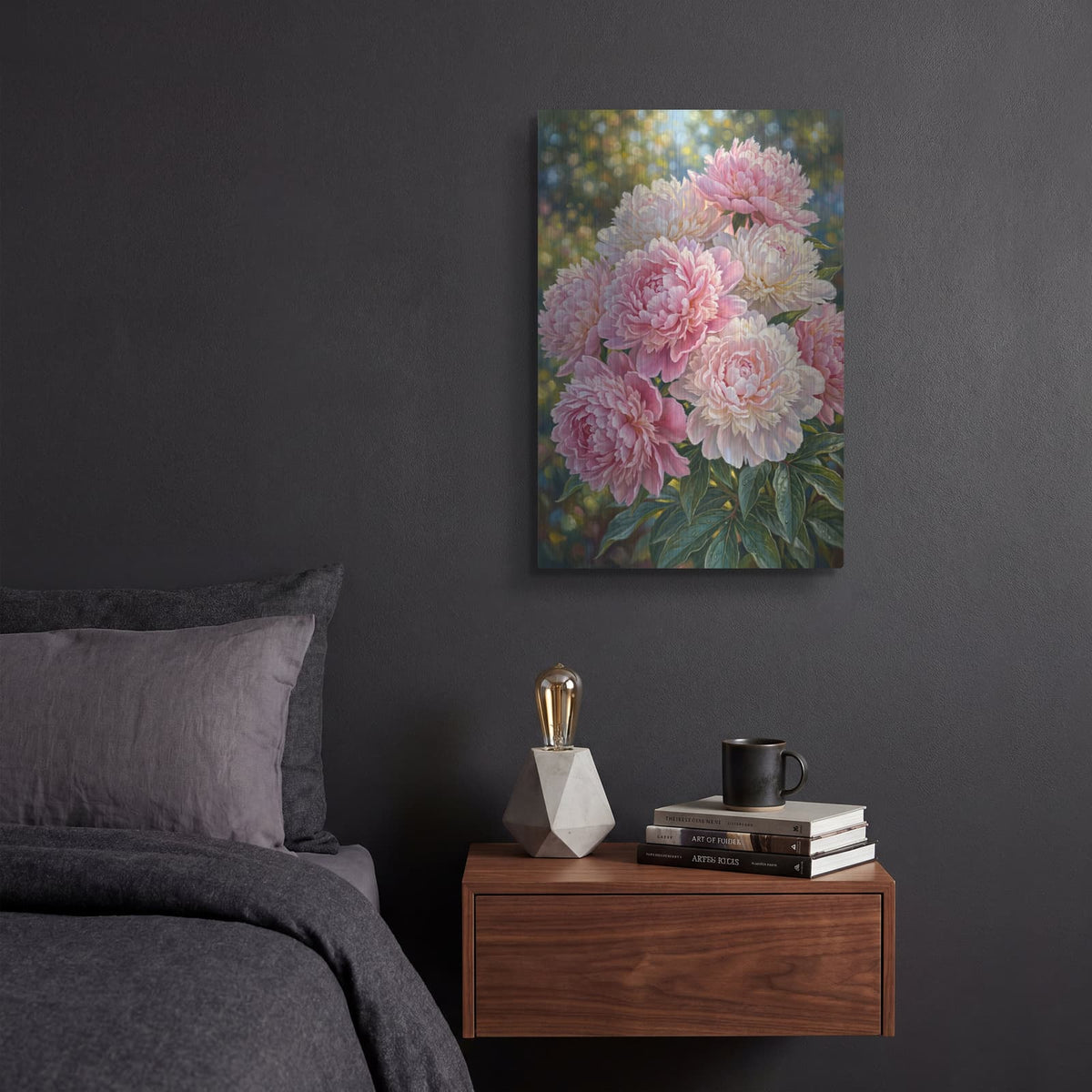 'Blushing Peony Cloud' by Veve – Metal Wall Art, 12x16 room view