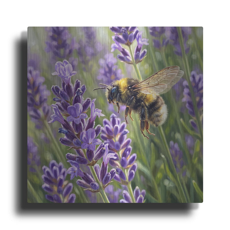 'Bumblebee and Lavender' by Veve – Metal Wall Art