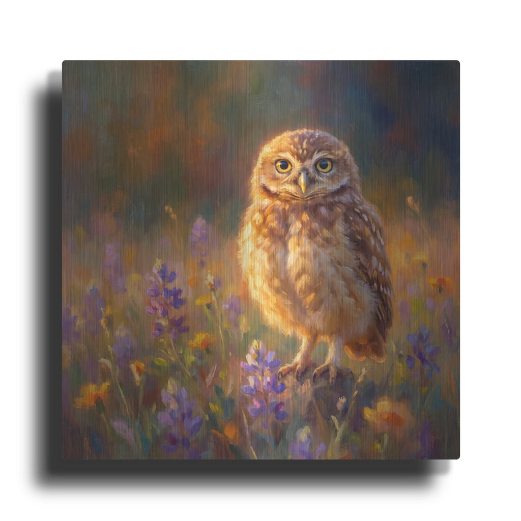 'Burrowing Owl in Wildflowers' by Veve – Metal Wall Art