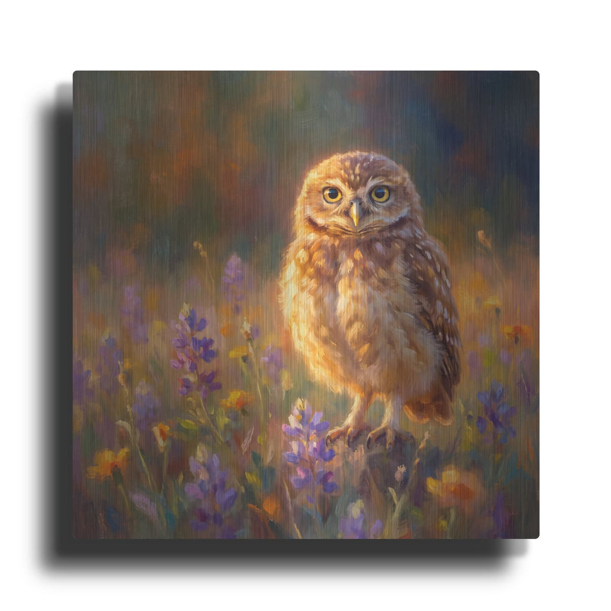 'Burrowing Owl in Wildflowers' by Veve – Metal Wall Art