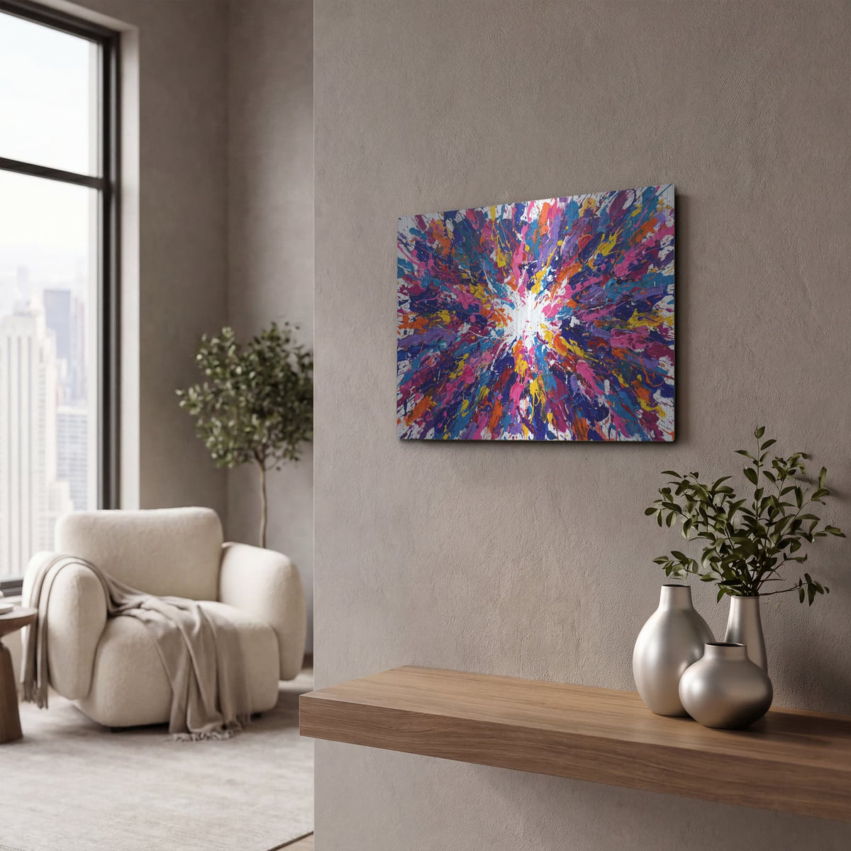 'Burst of Joy' by Veve – Metal Wall Art, 16x12 room view
