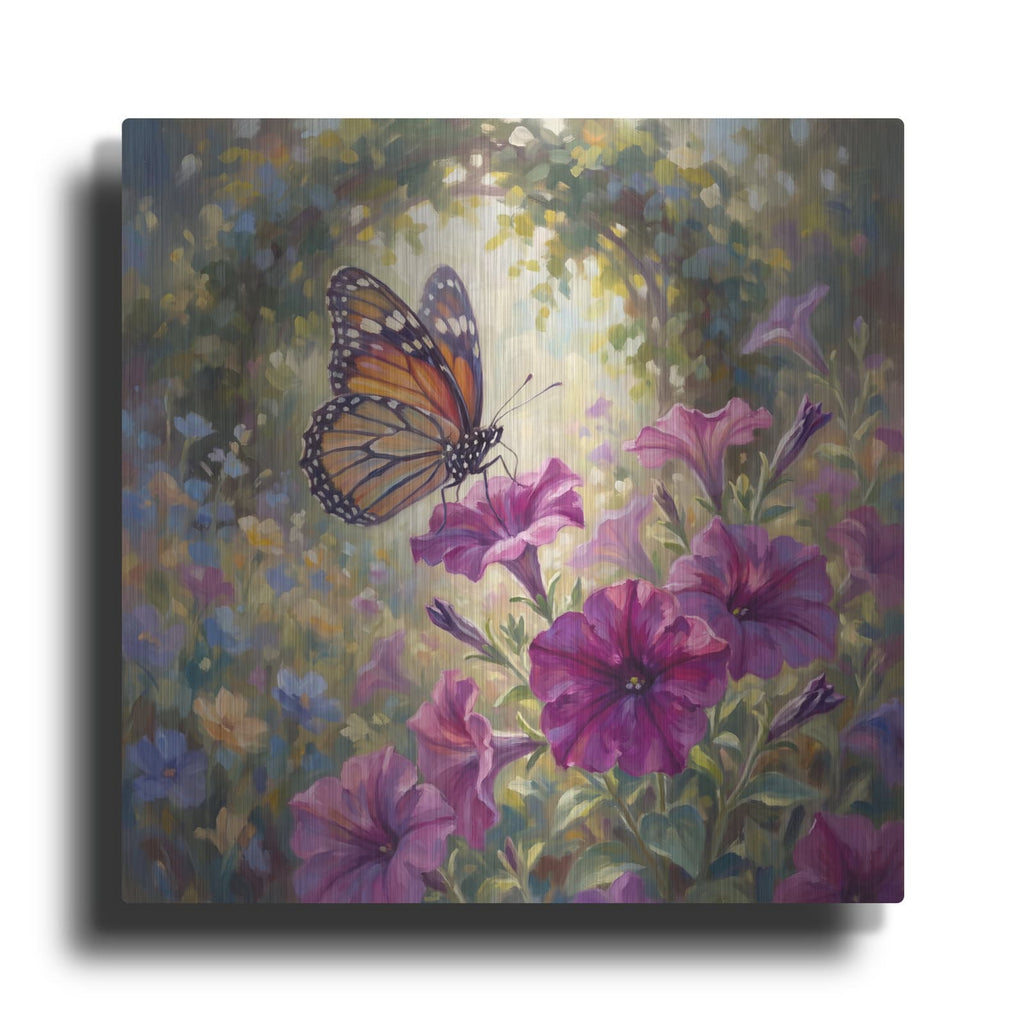 'Butterfly and Petunia' by Veve – Metal Wall Art