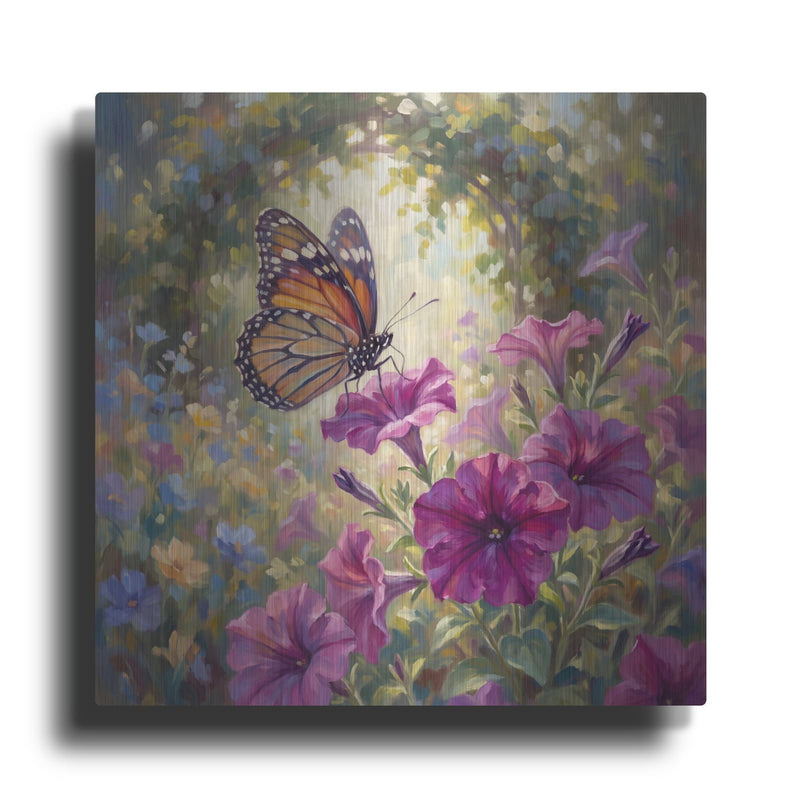 'Butterfly and Petunia' by Veve – Metal Wall Art