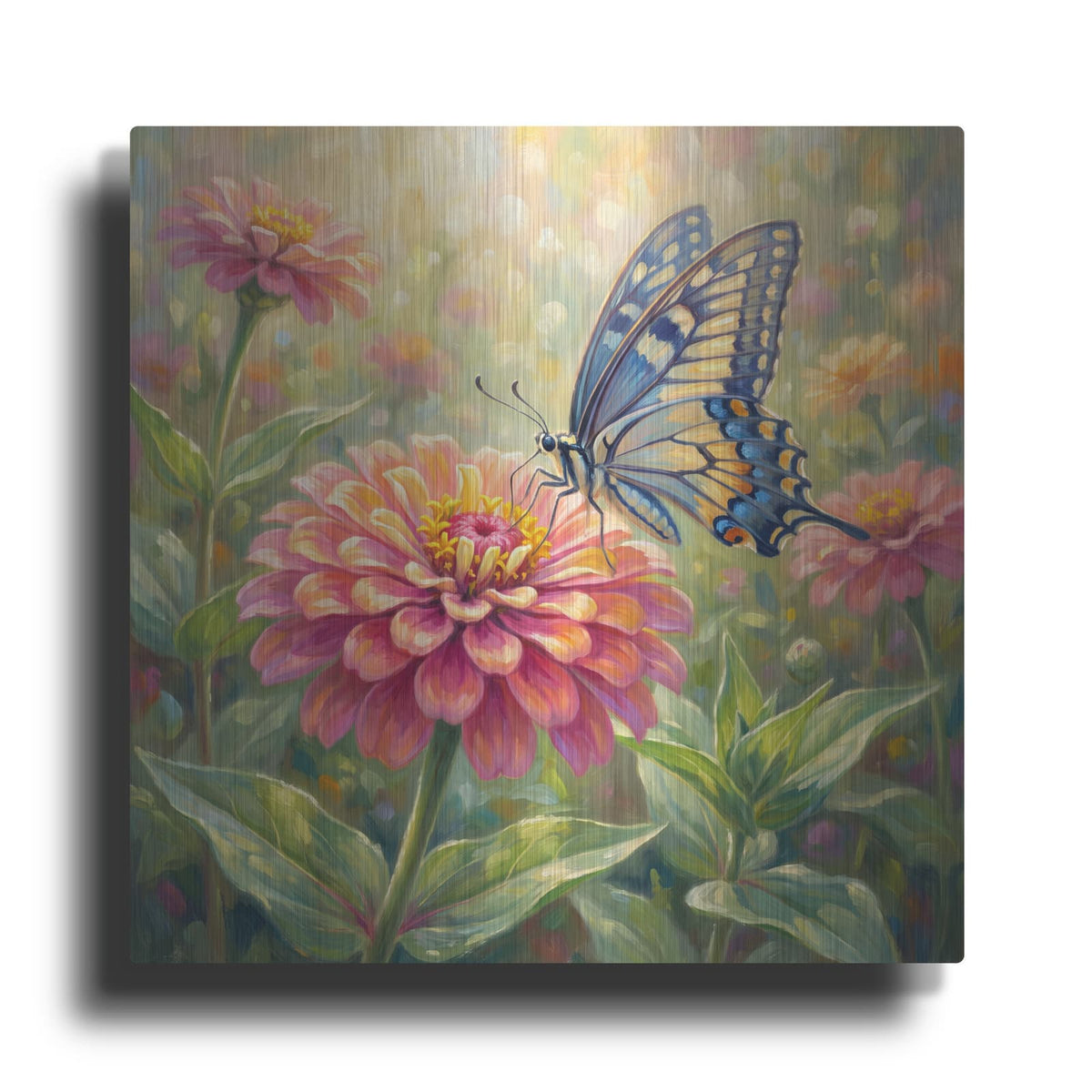 'Butterfly and Zinnia' by Veve – Metal Wall Art