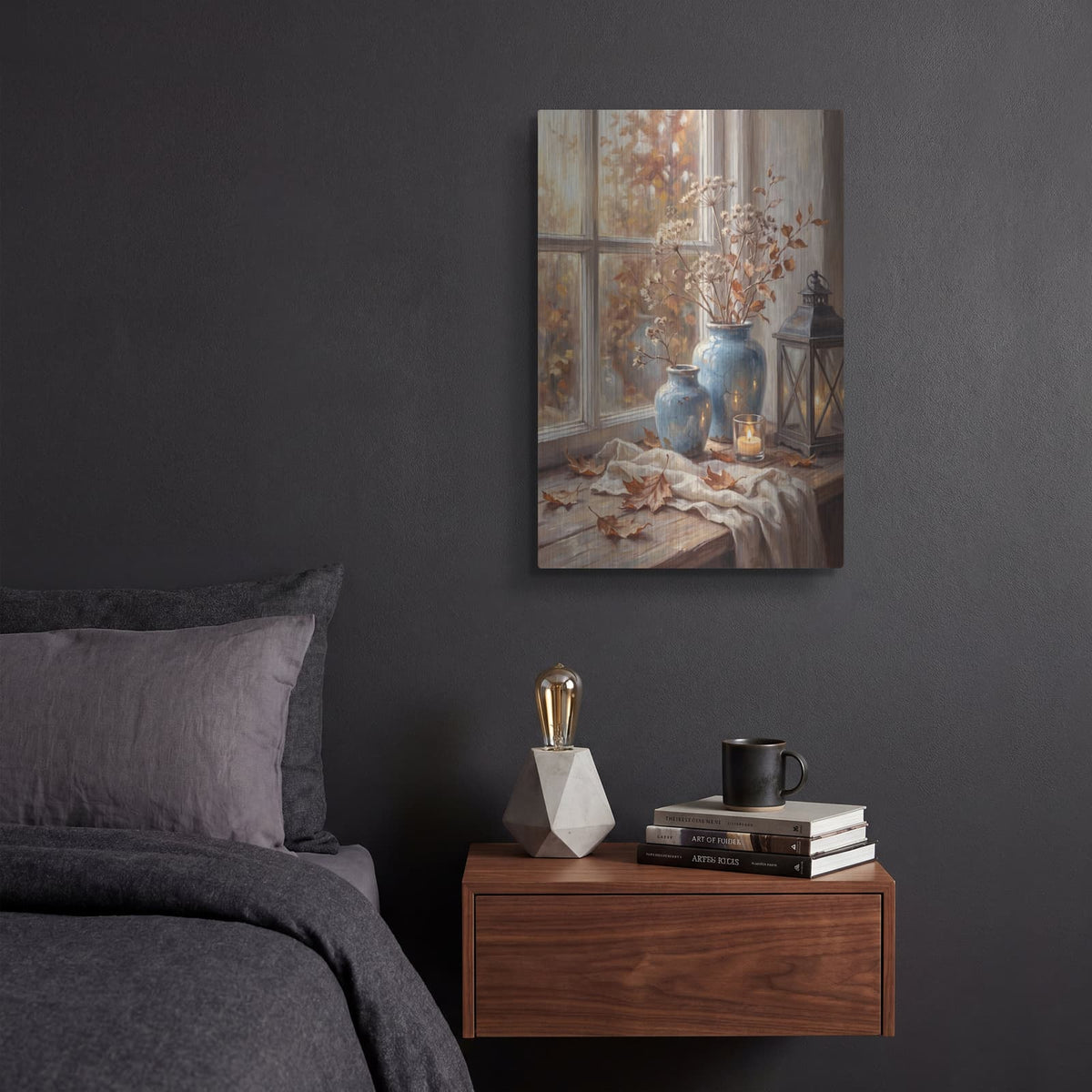 'Candlelight and Autumn Dreams' by Veve – Metal Wall Art, 12x16 room view
