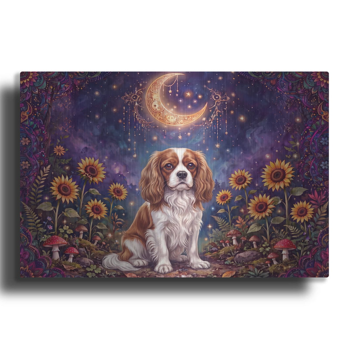 'Cavalier King Charles Spaniel in Celestial Garden' by Veve – Metal Wall Art