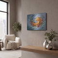 'Chaos in Amber and Teal' by Veve – Metal Wall Art, 16x12 room view