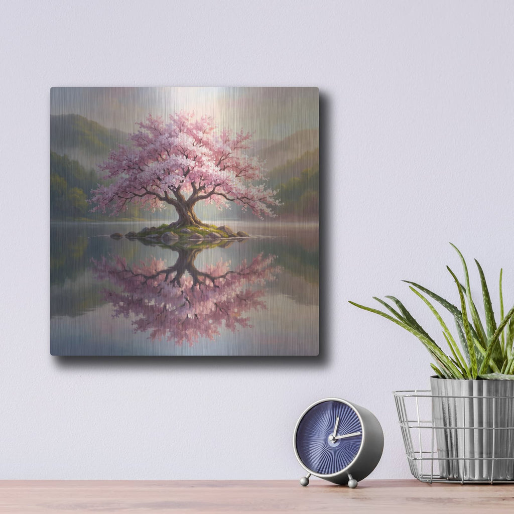 'Cherry Blossom Reflection' by Veve – Metal Wall Art, 12x12 room view