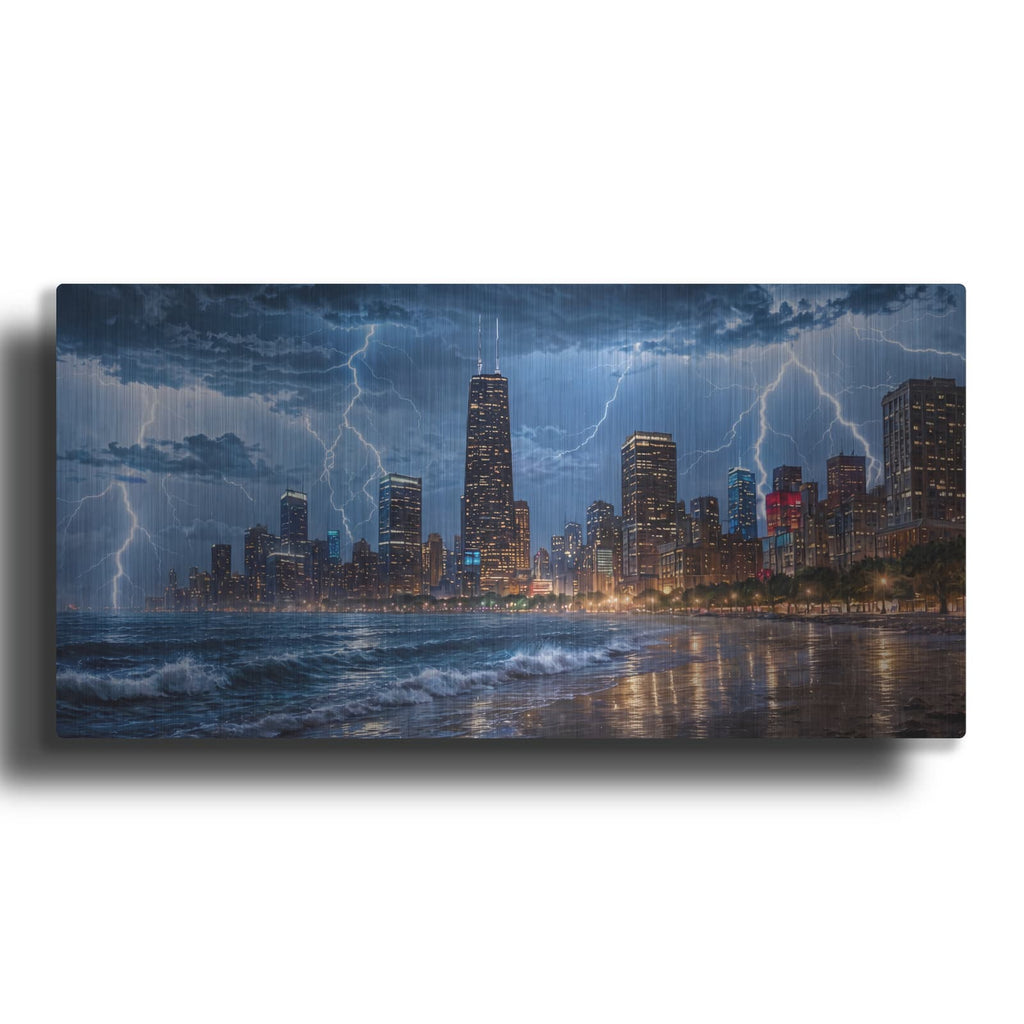 'Chicago Electric Storm Lakefront Lightning' by Veve – Metal Wall Art