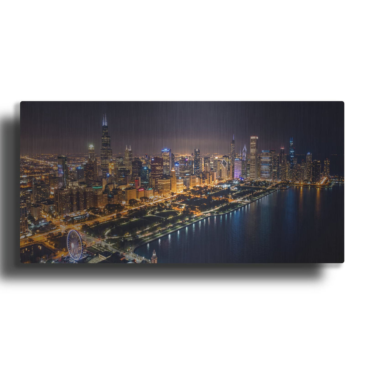 'Chicago in The Evening Lights' by Veve – Metal Wall Art