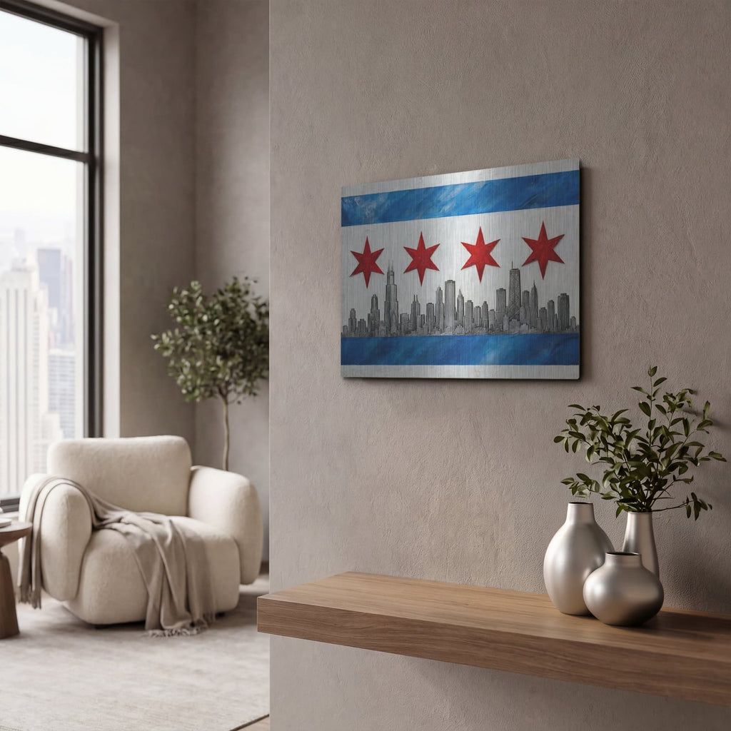 'Chicago Inspired Artwork' by Veve – Metal Wall Art, 16x12 room view