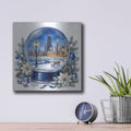 'Chicago Lakefront — Winter Blue Snow Globe' by Veve – Metal Wall Art, 12x12 room view