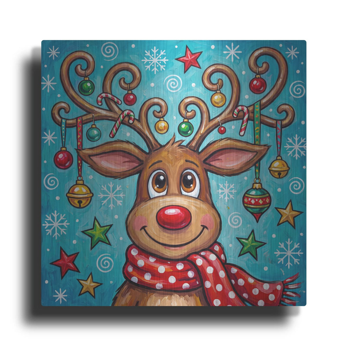 'Christmas Cheer – The Festive Reindeer' by Veve – Metal Wall Art