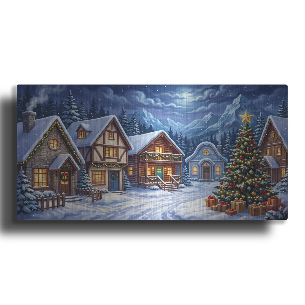 'Christmas Eve in the Mountain Village' by Veve – Metal Wall Art