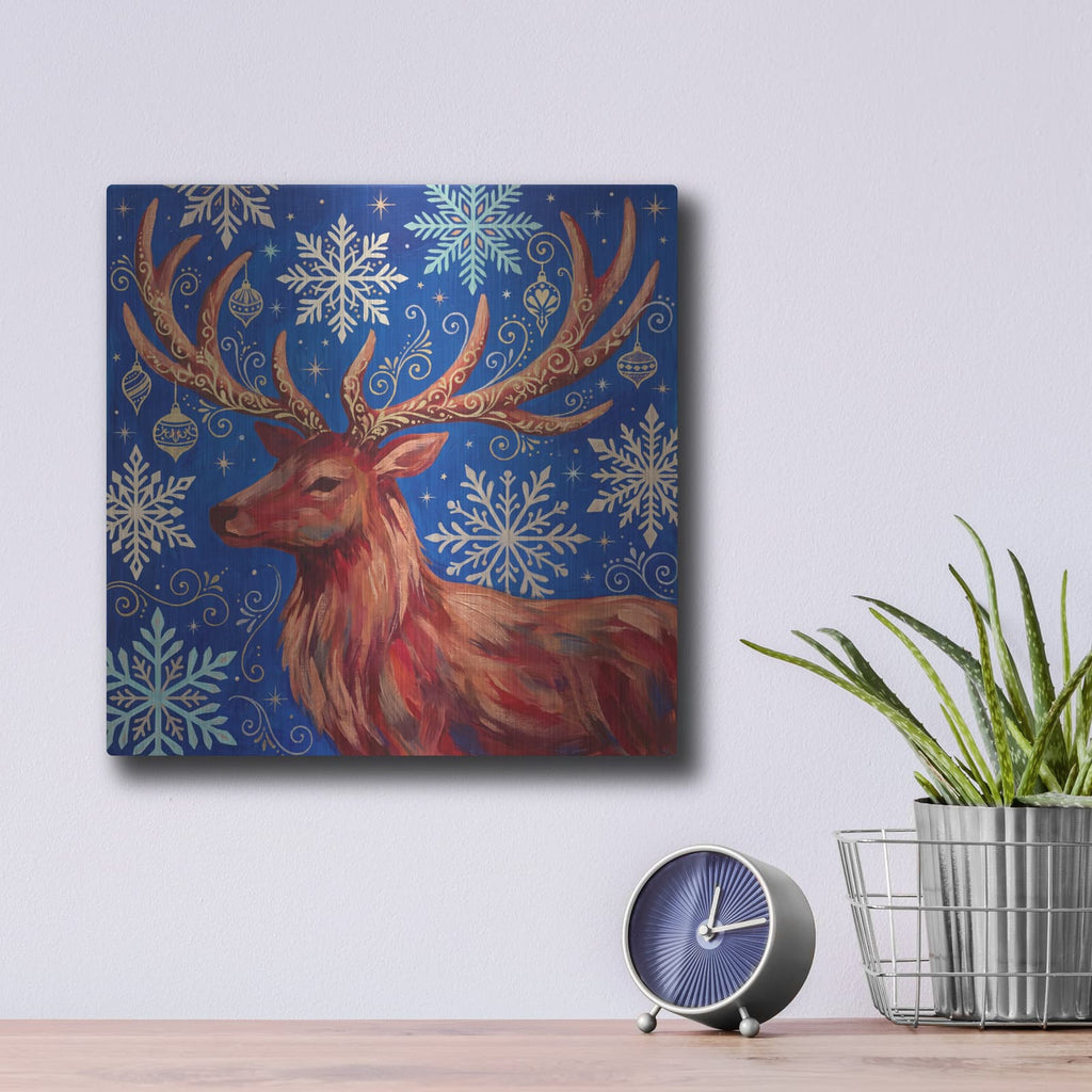 'Christmas Sparkle – The Golden Reindeer' by Veve – Metal Wall Art, 12x12 room view