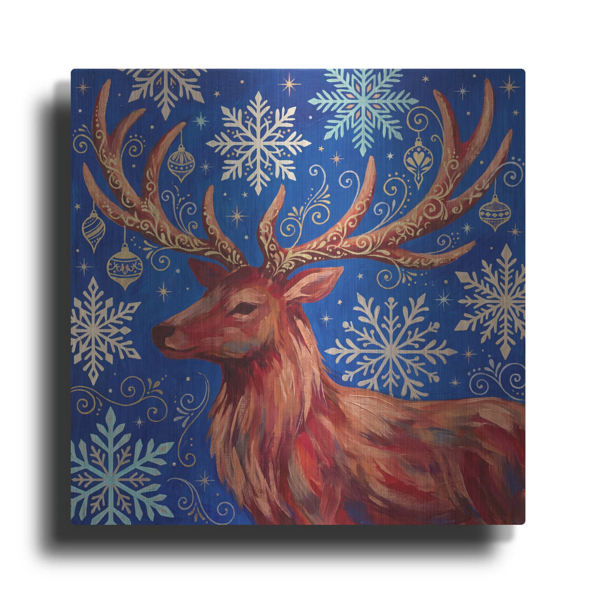 'Christmas Sparkle – The Golden Reindeer' by Veve – Metal Wall Art