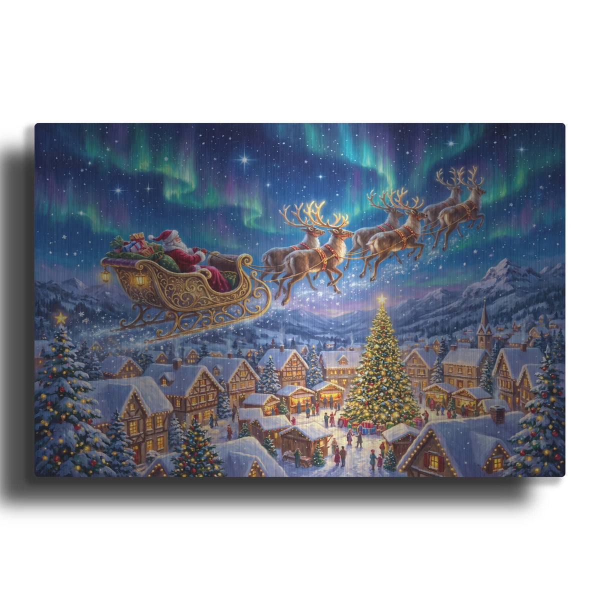 'Christmas Under the Stars — The Golden Sleigh' by Veve – Metal Wall Art