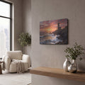 'Coastal Cliff Sunset' by Veve – Metal Wall Art, 16x12 room view