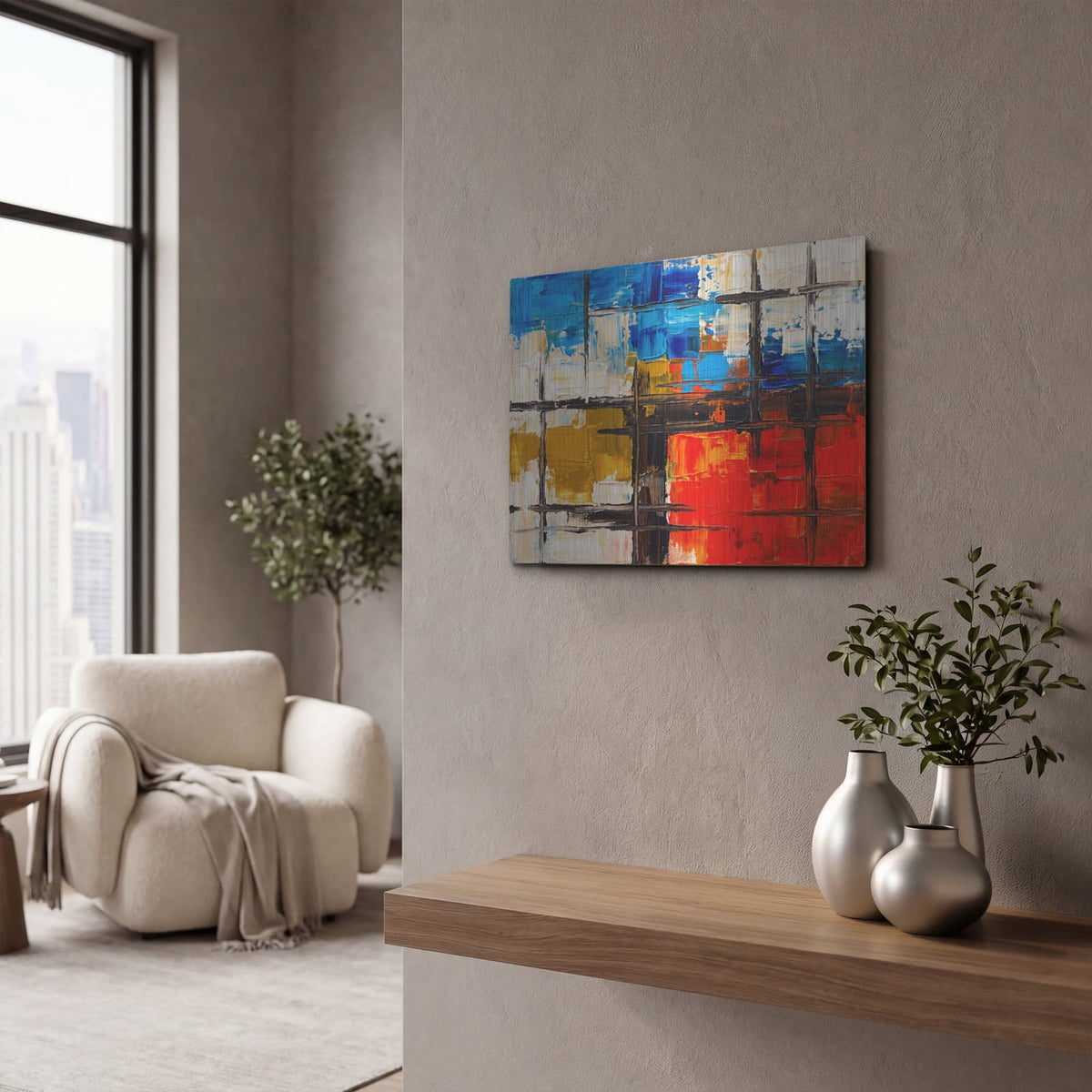 'Cobalt Flame' by Veve – Metal Wall Art, 16x12 room view