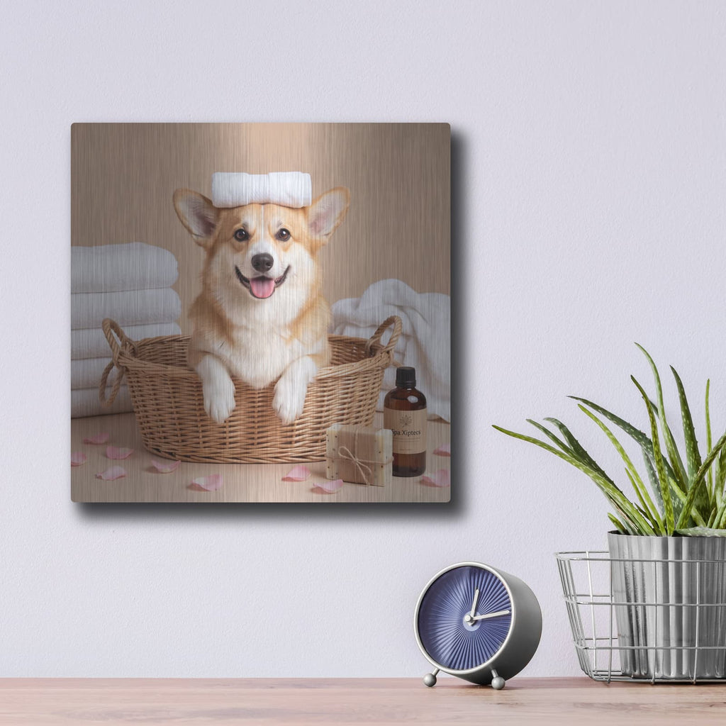 'Corgi Laundry Room Helper' by Veve – Metal Wall Art, 12x12 room view