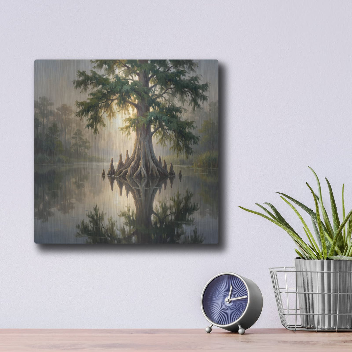 'Cypress in the Mist' by Veve – Metal Wall Art, 12x12 room view