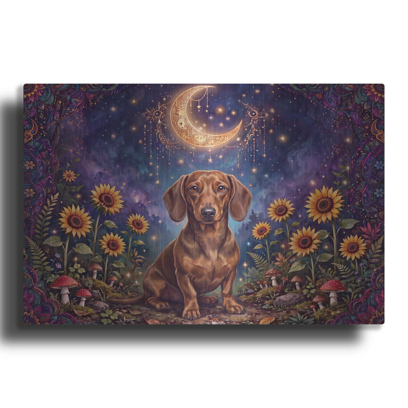 'Dachshund in Celestial Garden' by Veve – Metal Wall Art