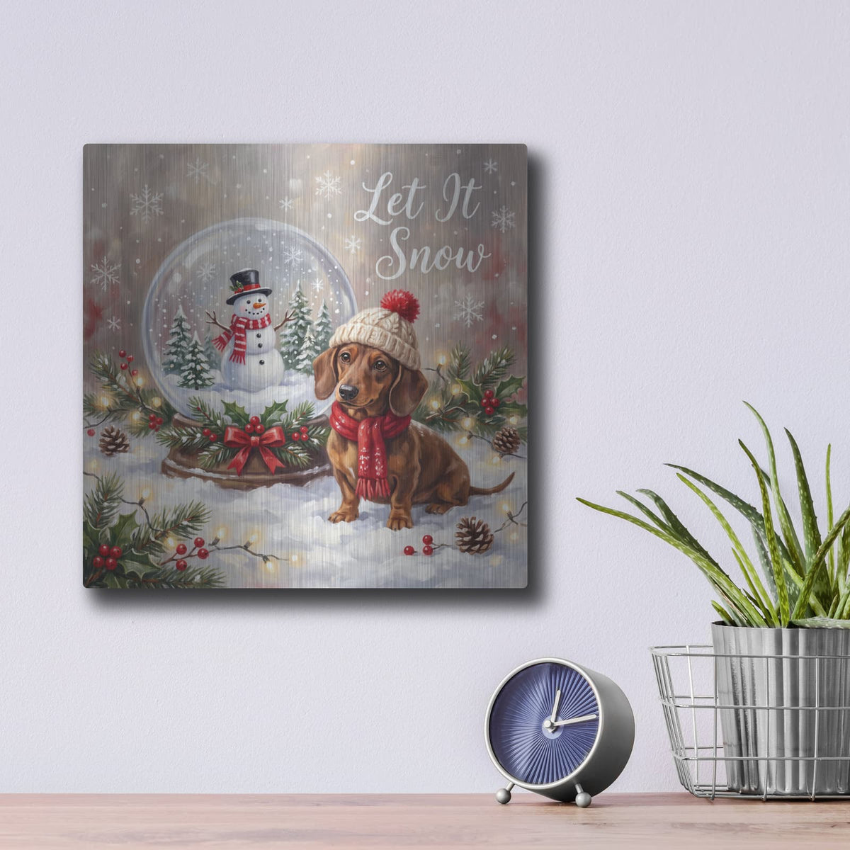 'Dachshund Let It Snow' by Veve – Metal Wall Art, 12x12 room view