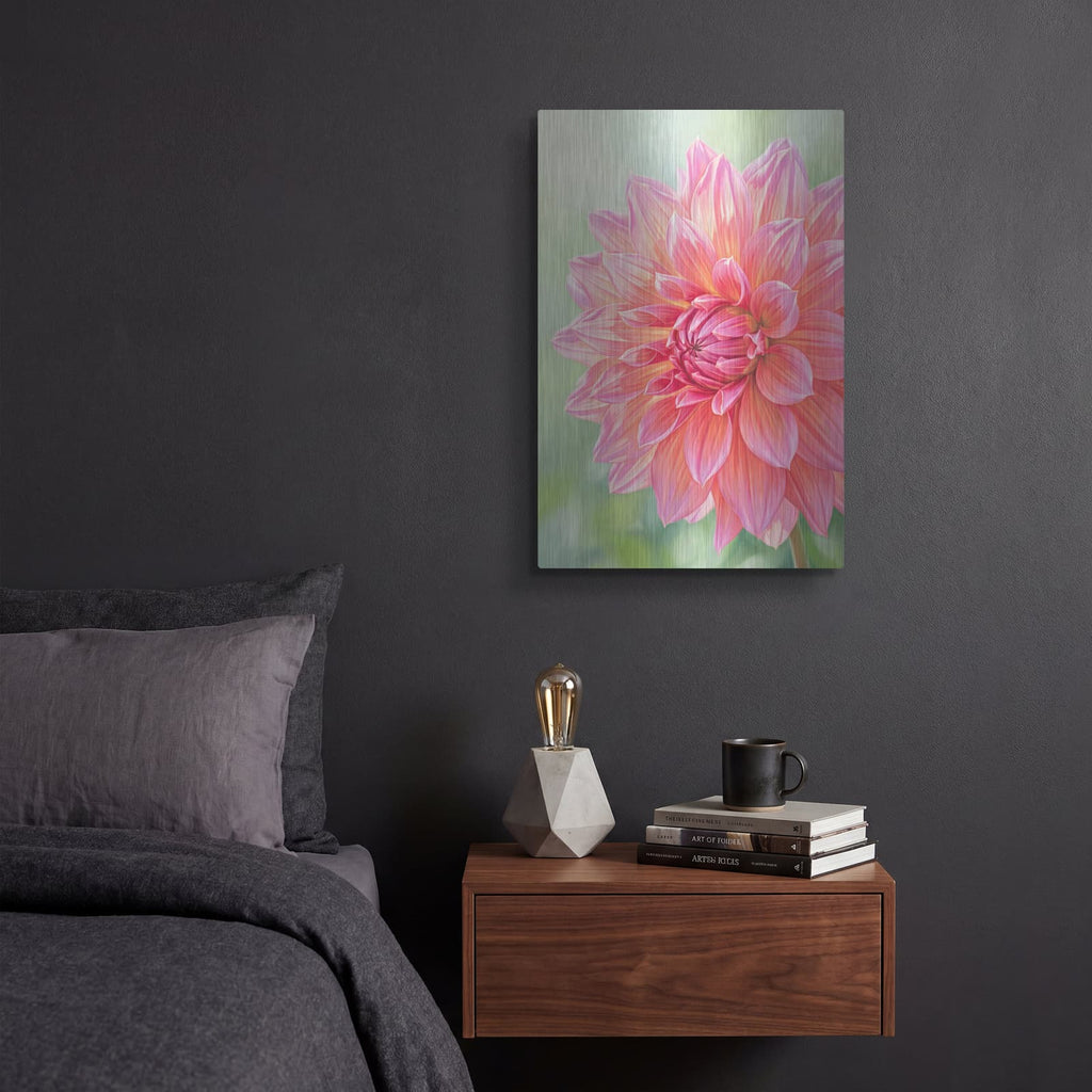 'Dahlia Fire Bloom' by Veve – Metal Wall Art, 12x16 room view