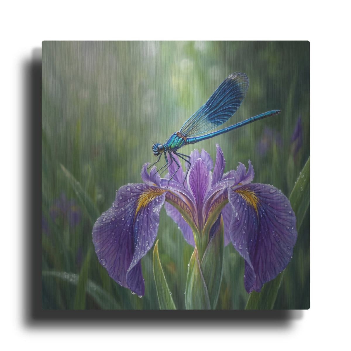 'Damselfly and Iris' by Veve – Metal Wall Art