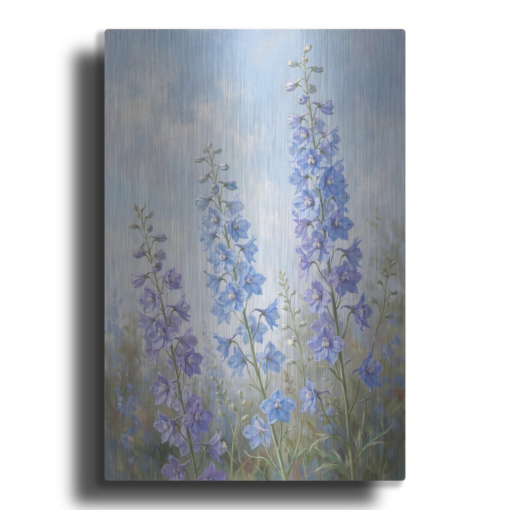 'Delphinium Sky Dance' by Veve – Metal Wall Art