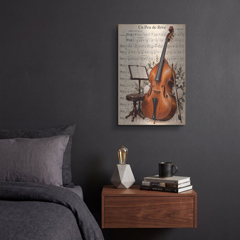 'Double Bass Serenade' by Veve – Metal Wall Art, 12x16 room view