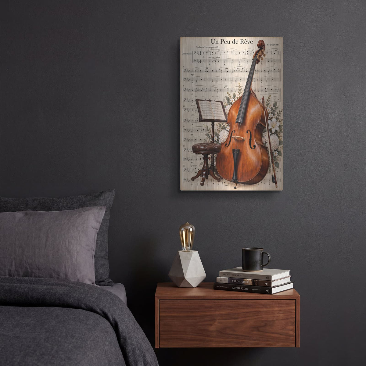 'Double Bass Serenade' by Veve – Metal Wall Art, 12x16 room view