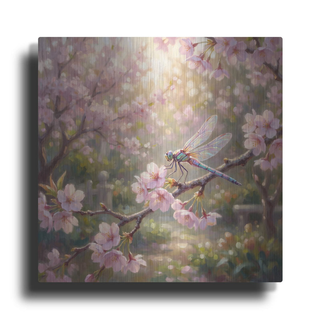 'Dragonfly and Cherry Blossom' by Veve – Metal Wall Art