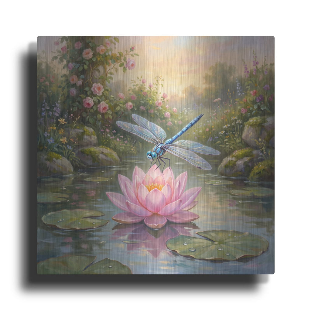 'Dragonfly and Lotus' by Veve – Metal Wall Art