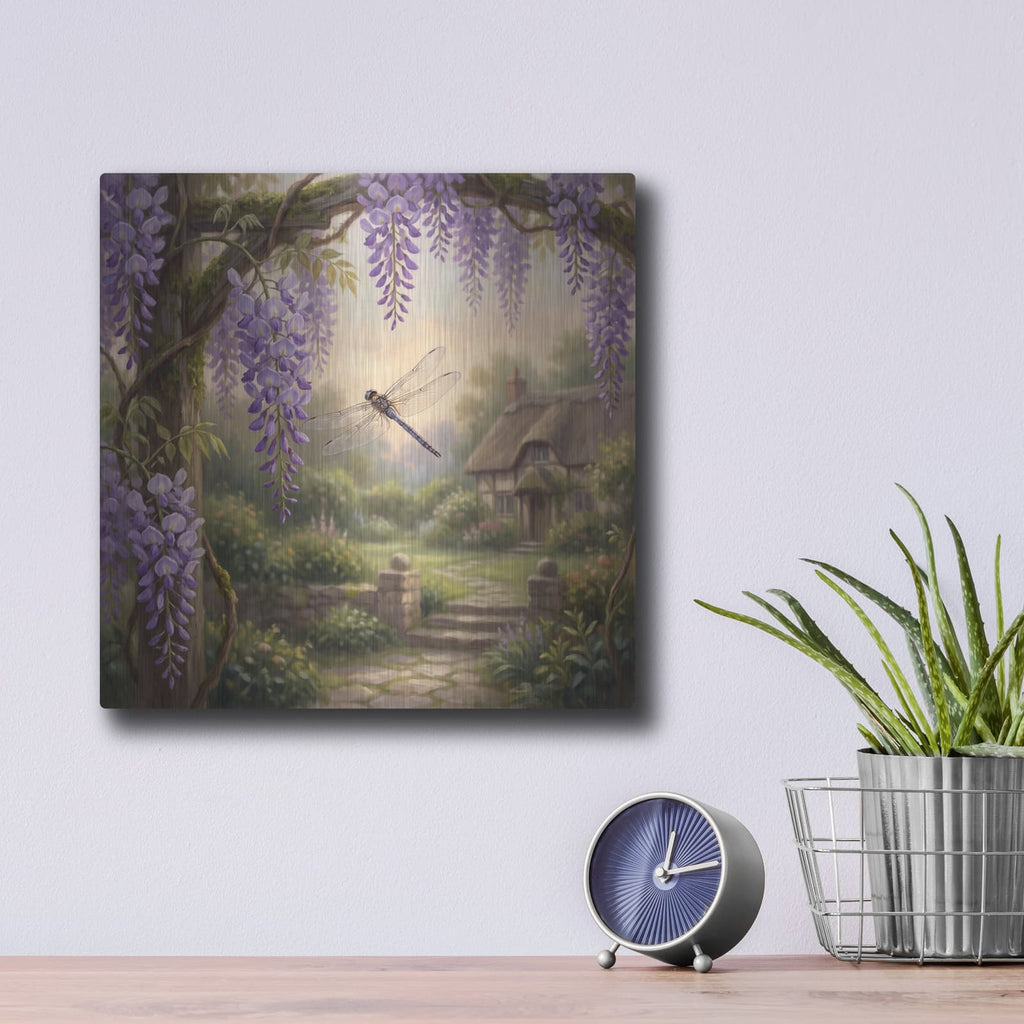 'Dragonfly and Wisteria' by Veve – Metal Wall Art, 12x12 room view