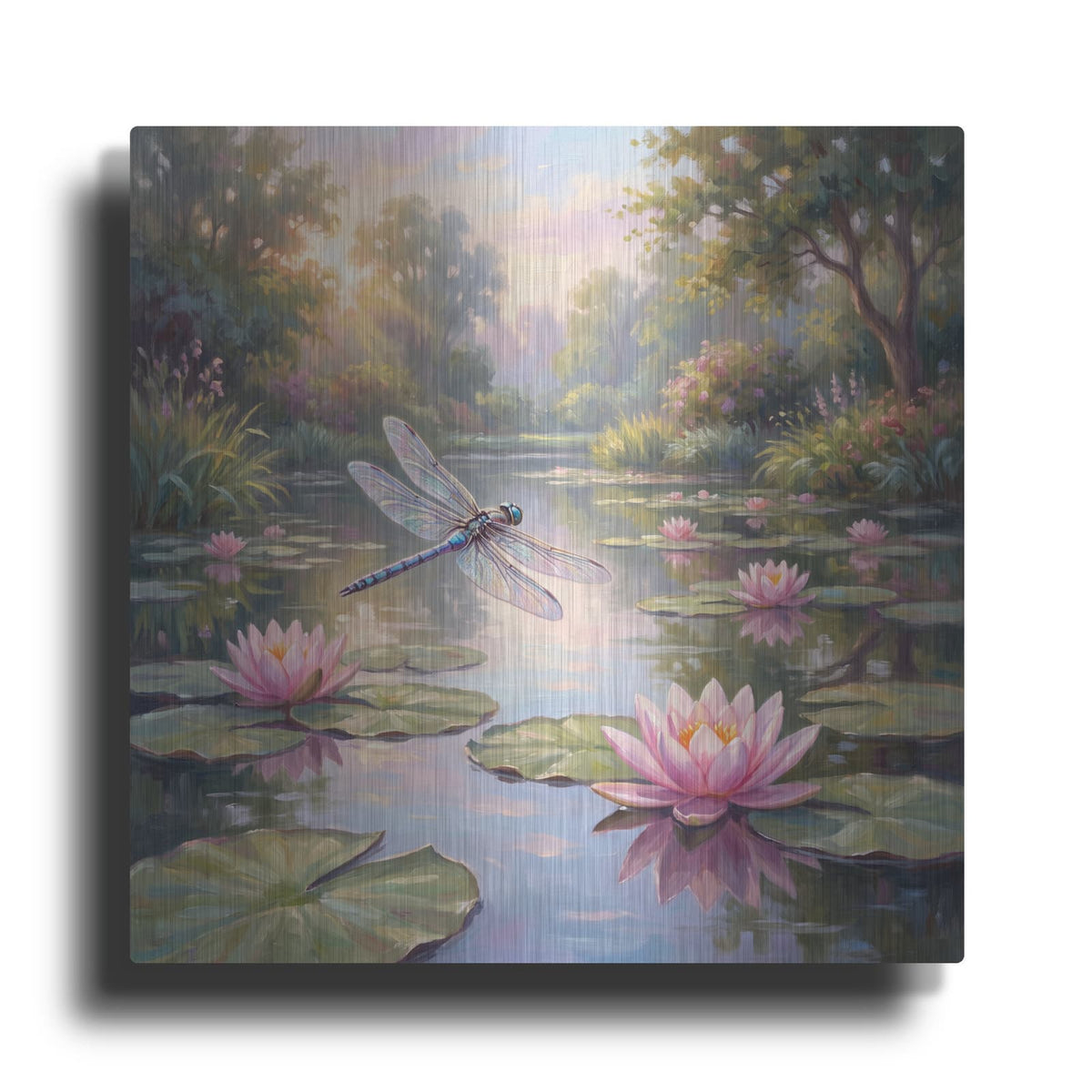 'Dragonfly in Lily Pond' by Veve – Metal Wall Art