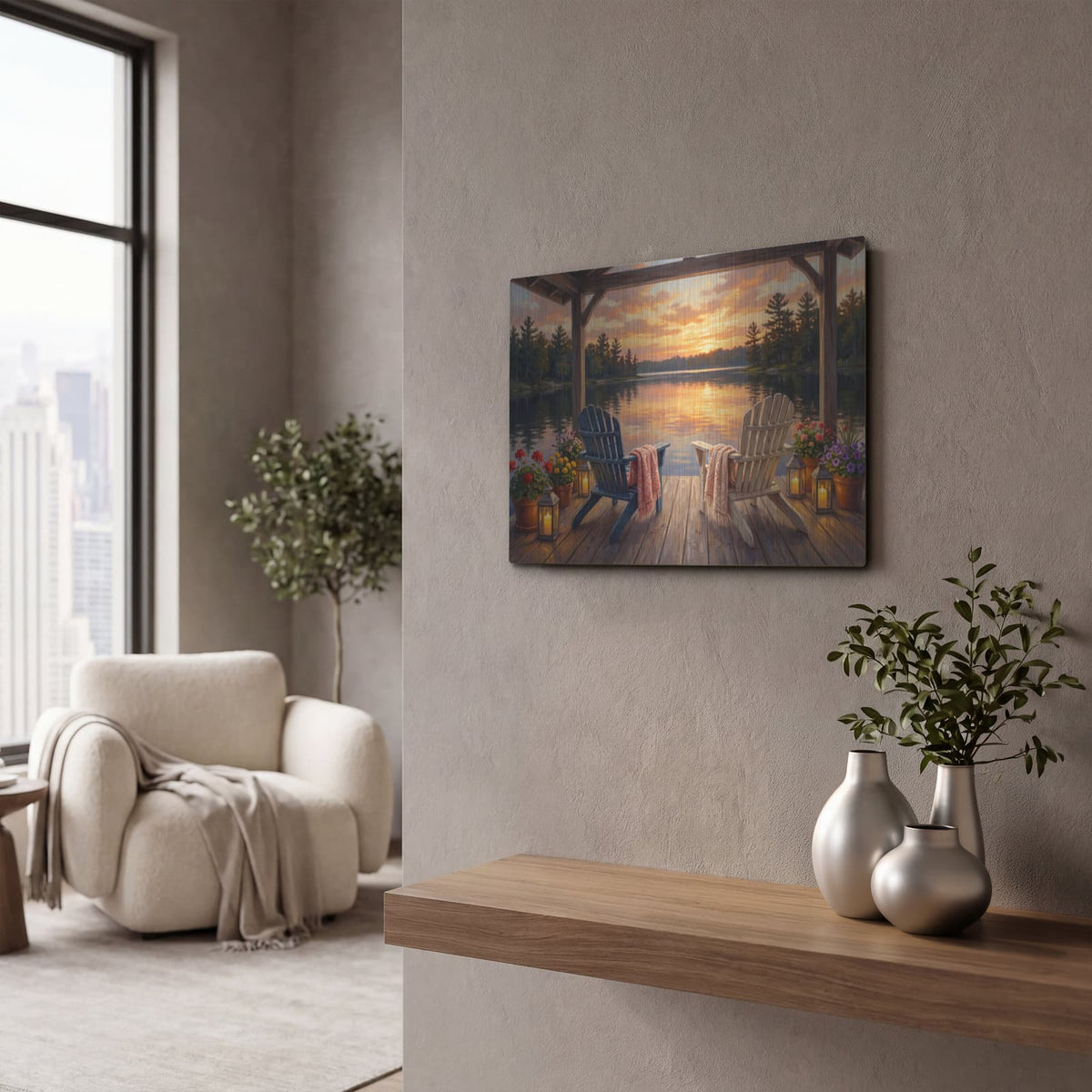 'Evening Calm at the Lake' by Veve – Metal Wall Art, 16x12 room view