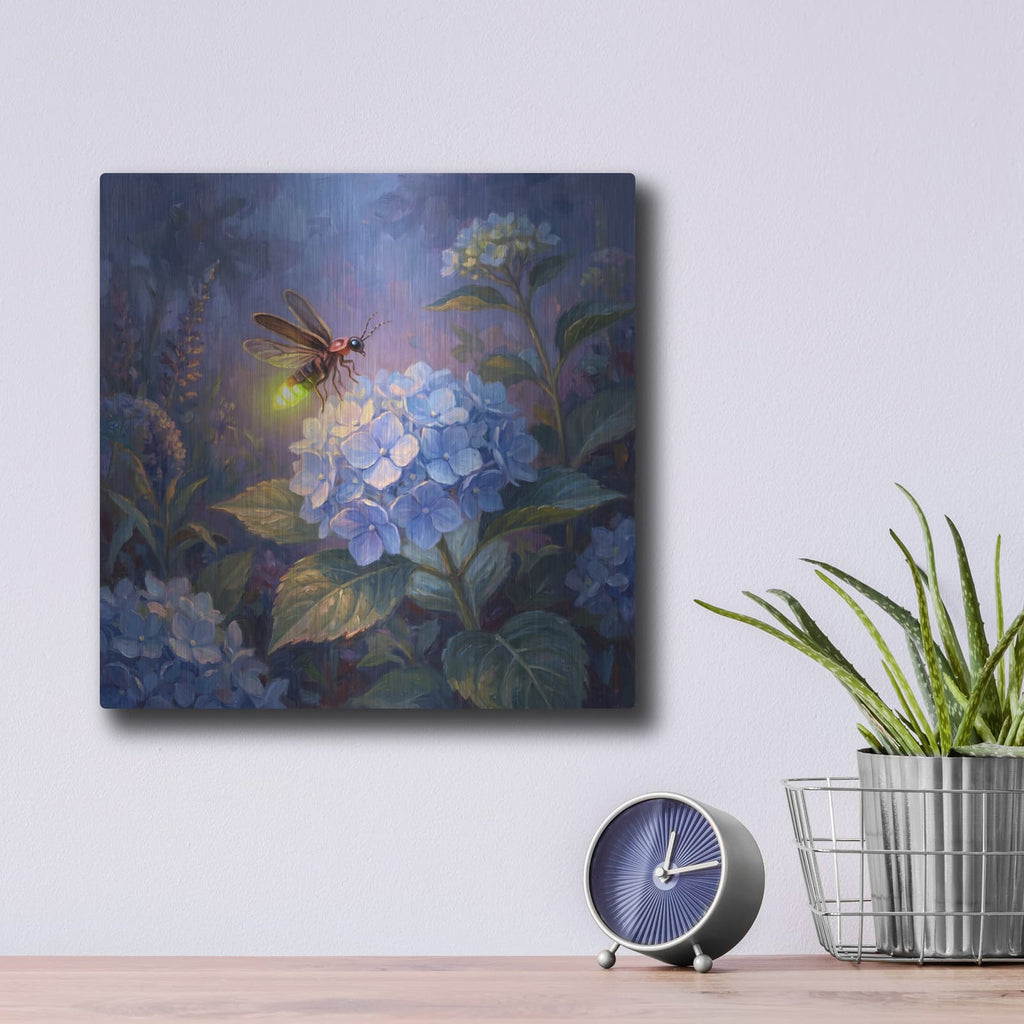 'Firefly and Hydrangea' by Veve – Metal Wall Art, 12x12 room view