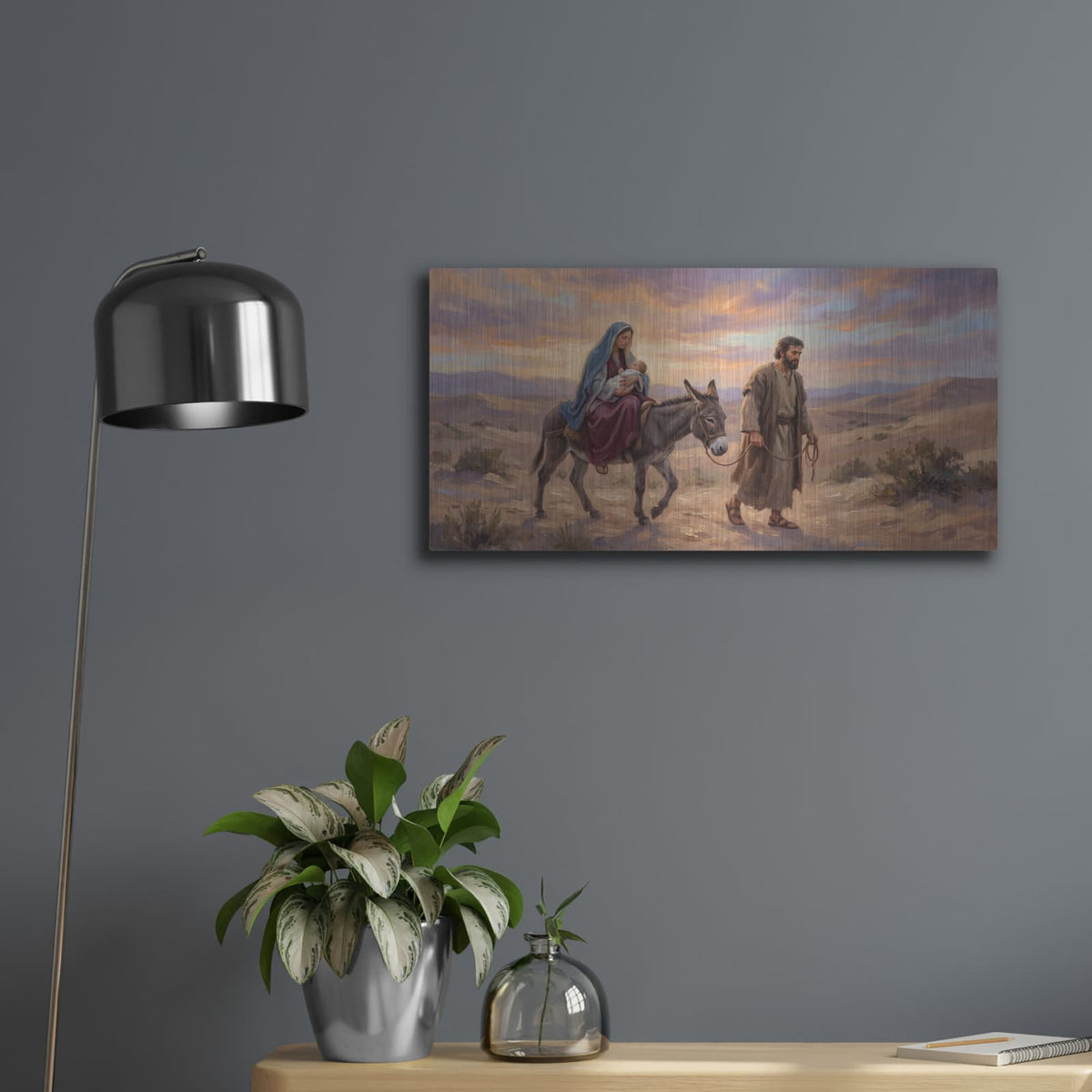 'Flight Into Egypt' by Veve – Metal Wall Art, 24x12 room view