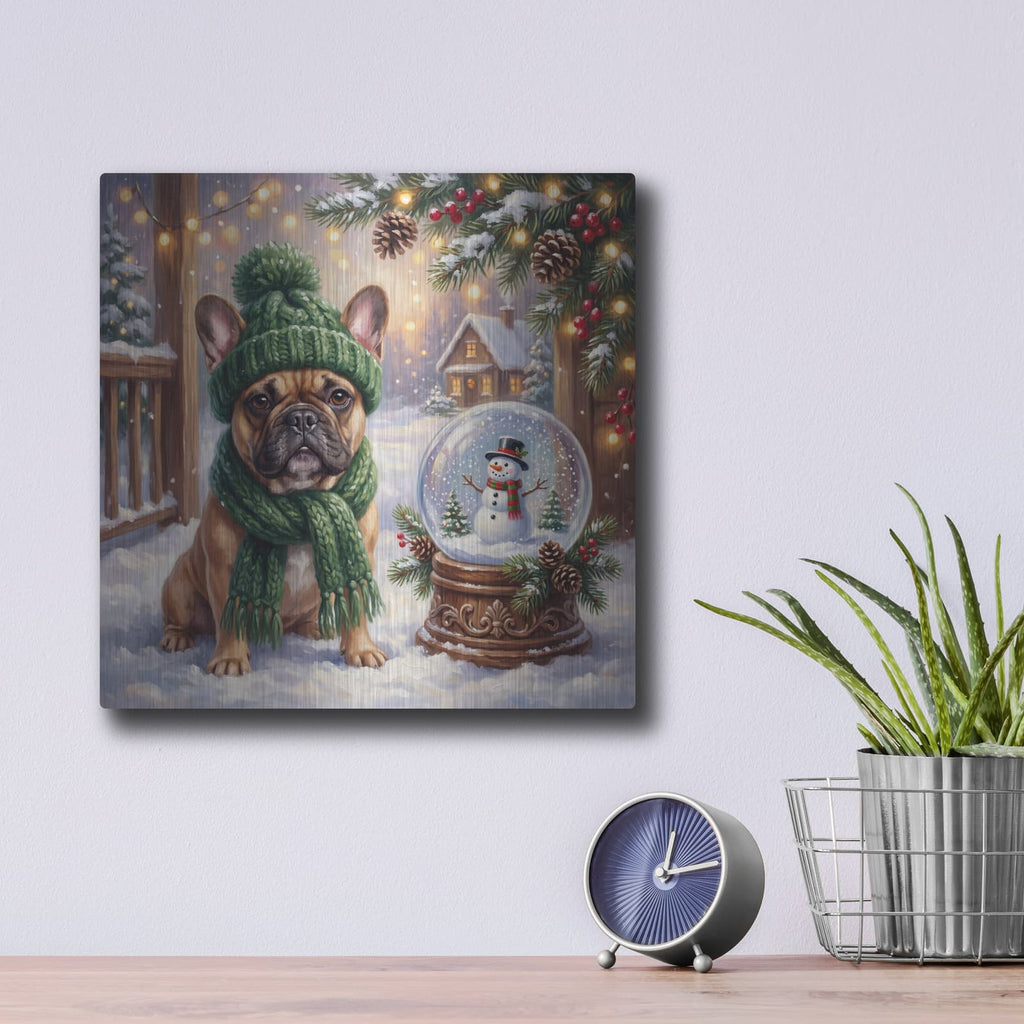 'French Bulldog Winter Wihes' by Veve – Metal Wall Art, 12x12 room view