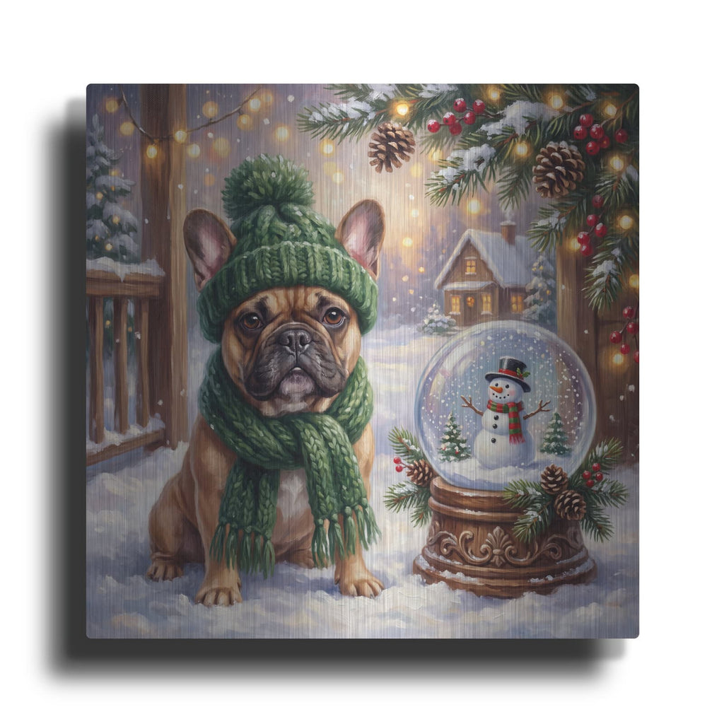 'French Bulldog Winter Wihes' by Veve – Metal Wall Art