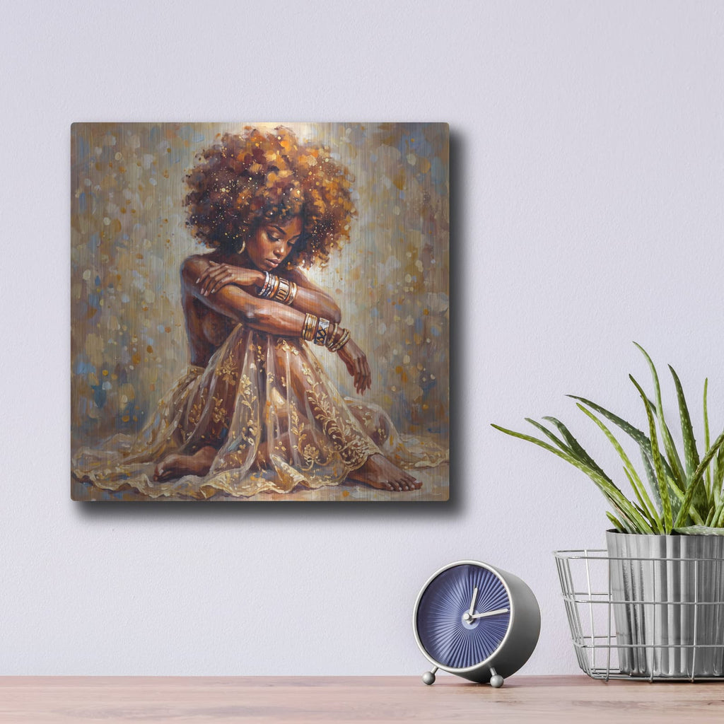 'Golden Afro Soul I' by Veve – Metal Wall Art, 12x12 room view