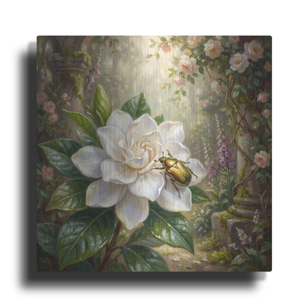 'Golden Beetle and Gardenia' by Veve – Metal Wall Art