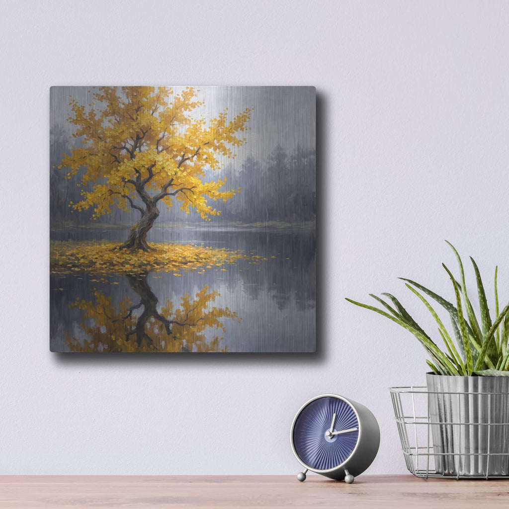'Golden Ginkgo Mirror' by Veve – Metal Wall Art, 12x12 room view