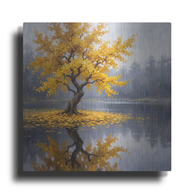 'Golden Ginkgo Mirror' by Veve – Metal Wall Art